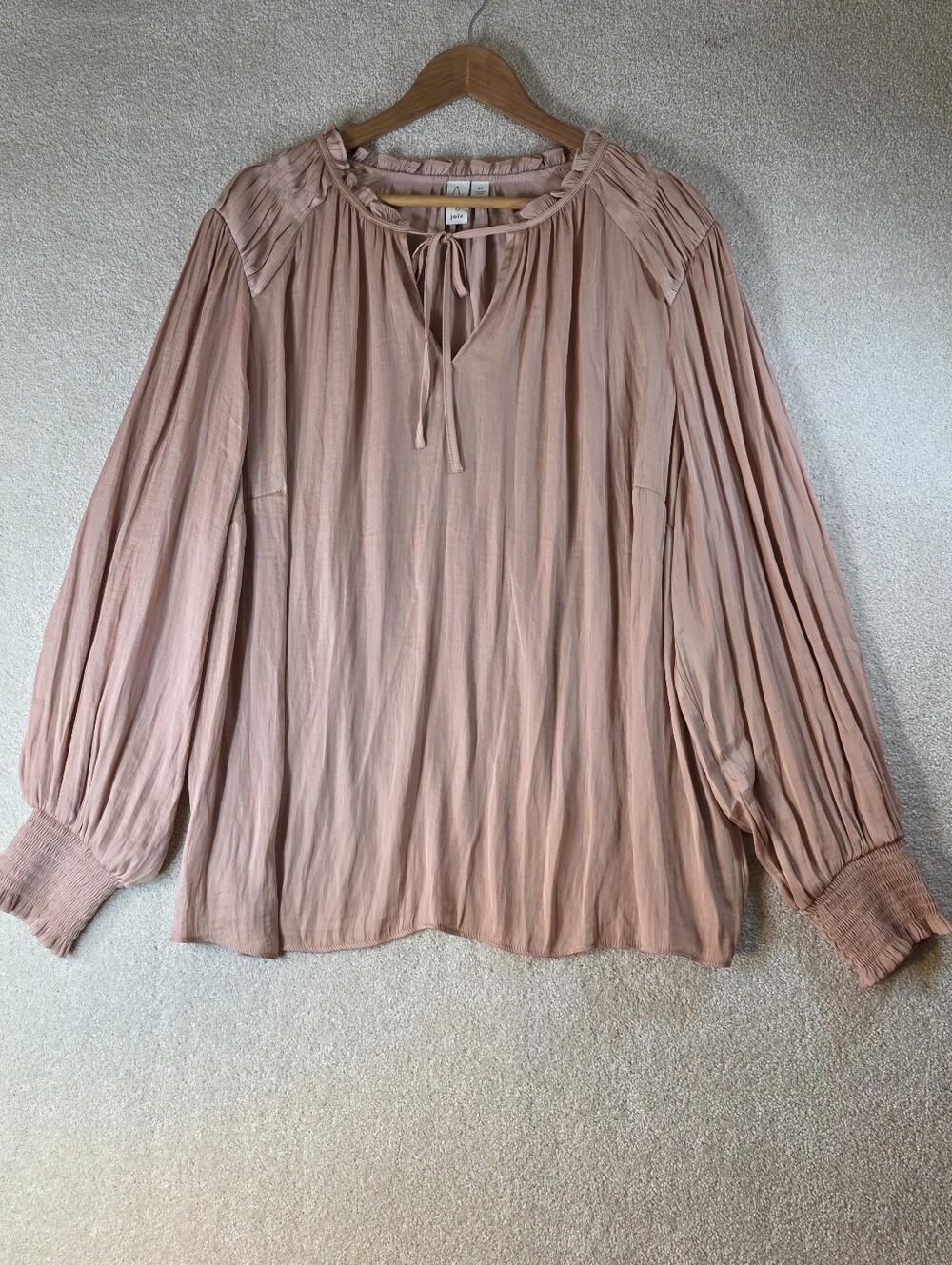 Joie Long Sleeve Mauve Blouse Smocked Cuff Self Tie Ruffle Flowy Peasant Boho 2X